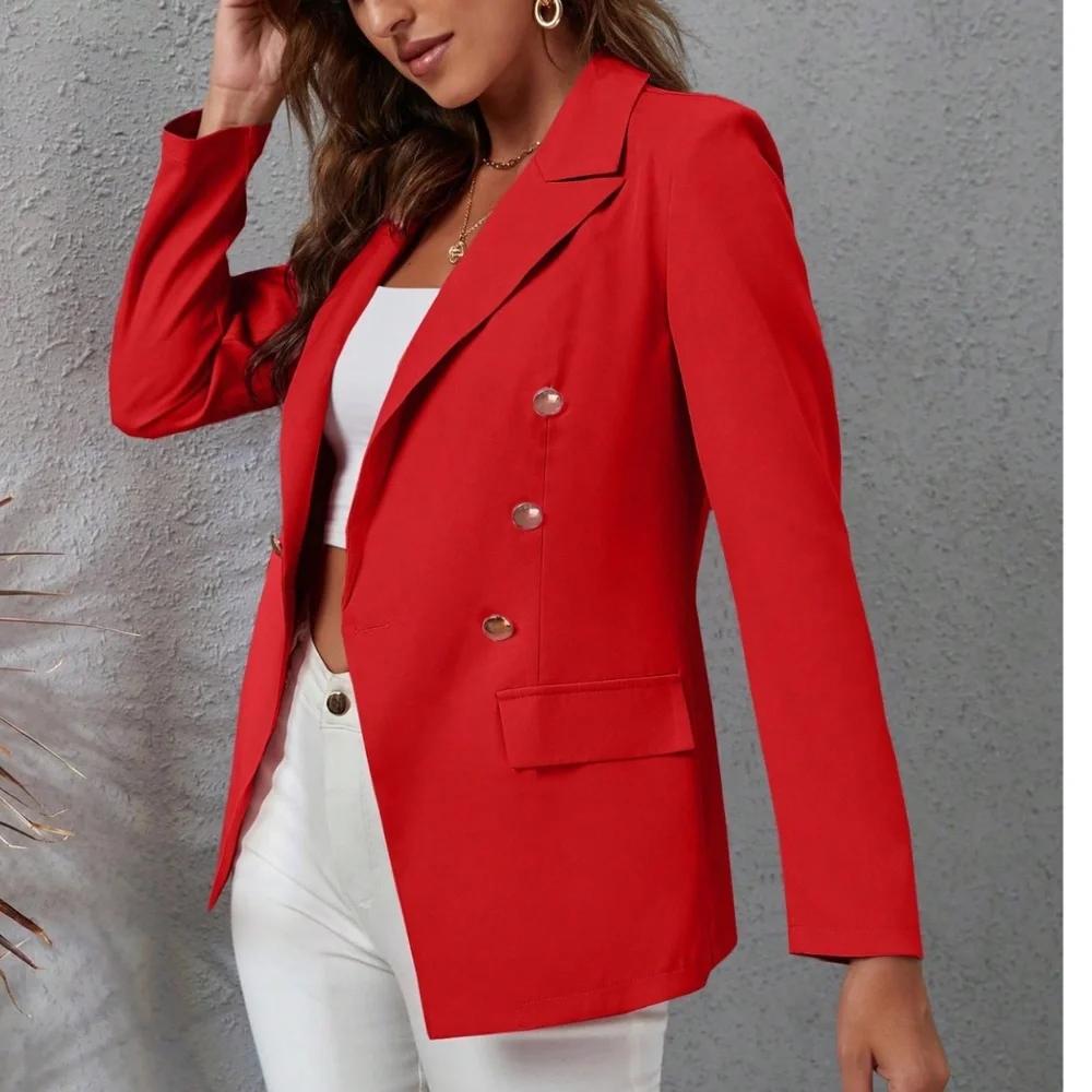 Classic Solid Button Minimalist Blazer - Picture 10 of 11